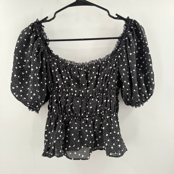 LINE AND DOT Leah Top Size Extra Small Floral Black Peplum Smocked NWT Cropped - Picture 4 of 12